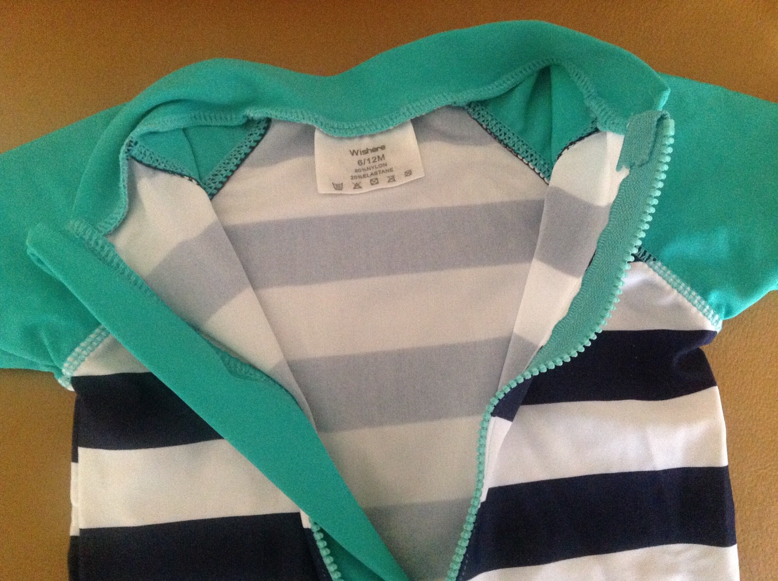 WISHERE - 6-12 M Baby Boy One-Piece Swimsuit Sunsuit Rash Guard Striped +hat