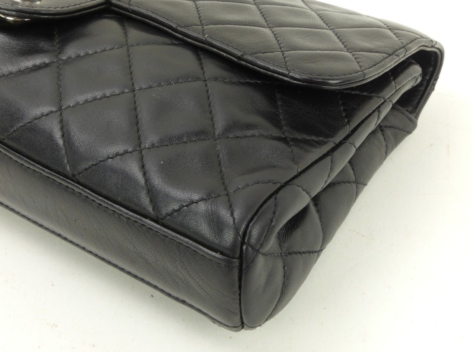 CHANEL Black Leather Classic Flap Clutch: Silver Tone CC Bag $3890:  Authentic!