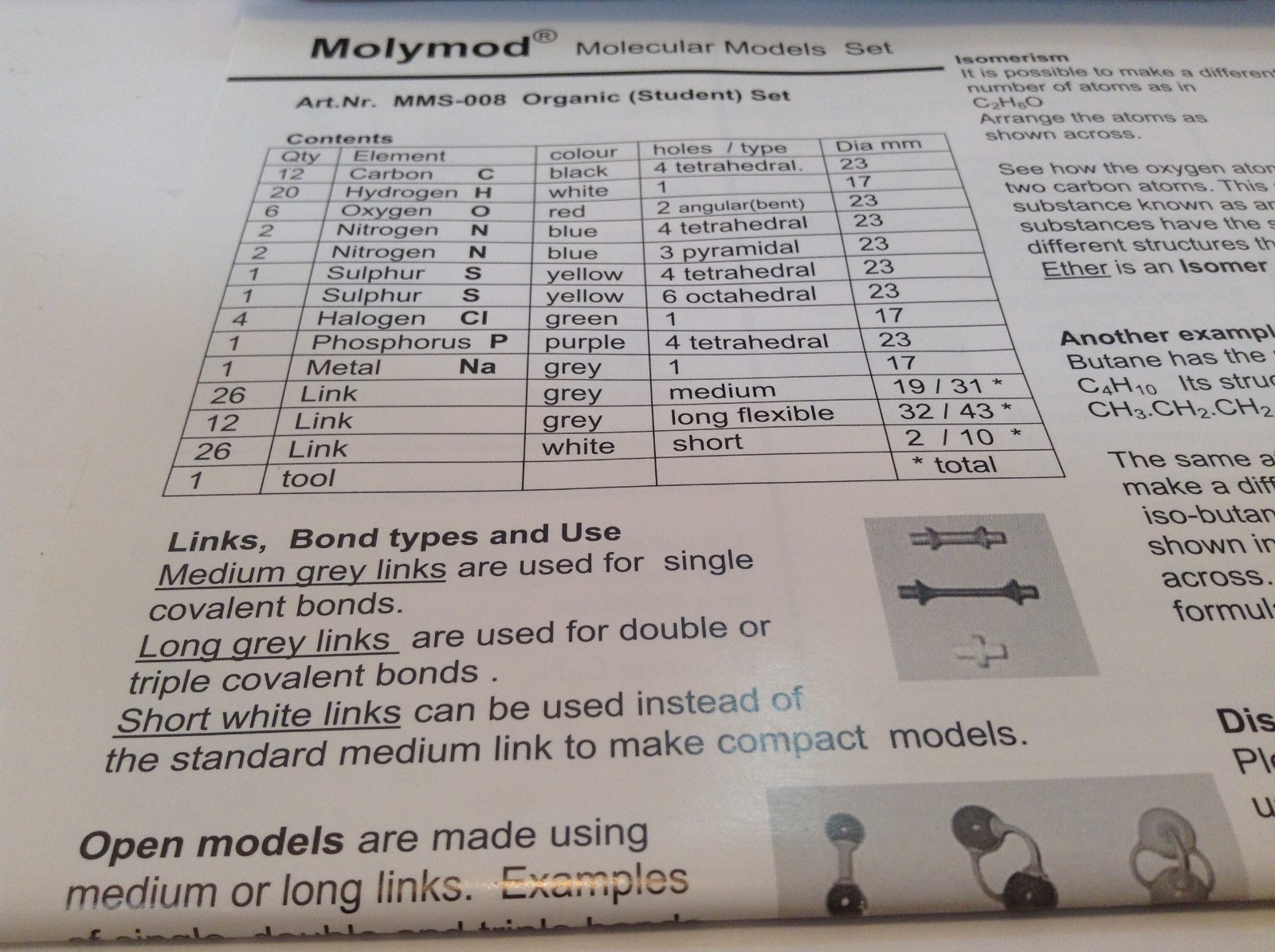 NEW!! Molymod MMS-008 Organic Chemistry Molecular Model Student Set (50 atoms)