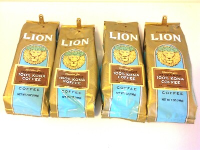 4 Bags Lion100% Kona Coffee  ground Medium Roast 7oz Ea BB7/2025w/great value