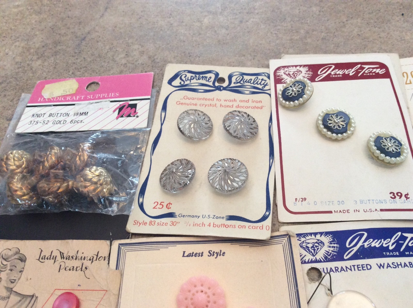 Vintage Sewing Buttons Lot of 19 Carded -Jewel-Tone, Streamline, Pearls