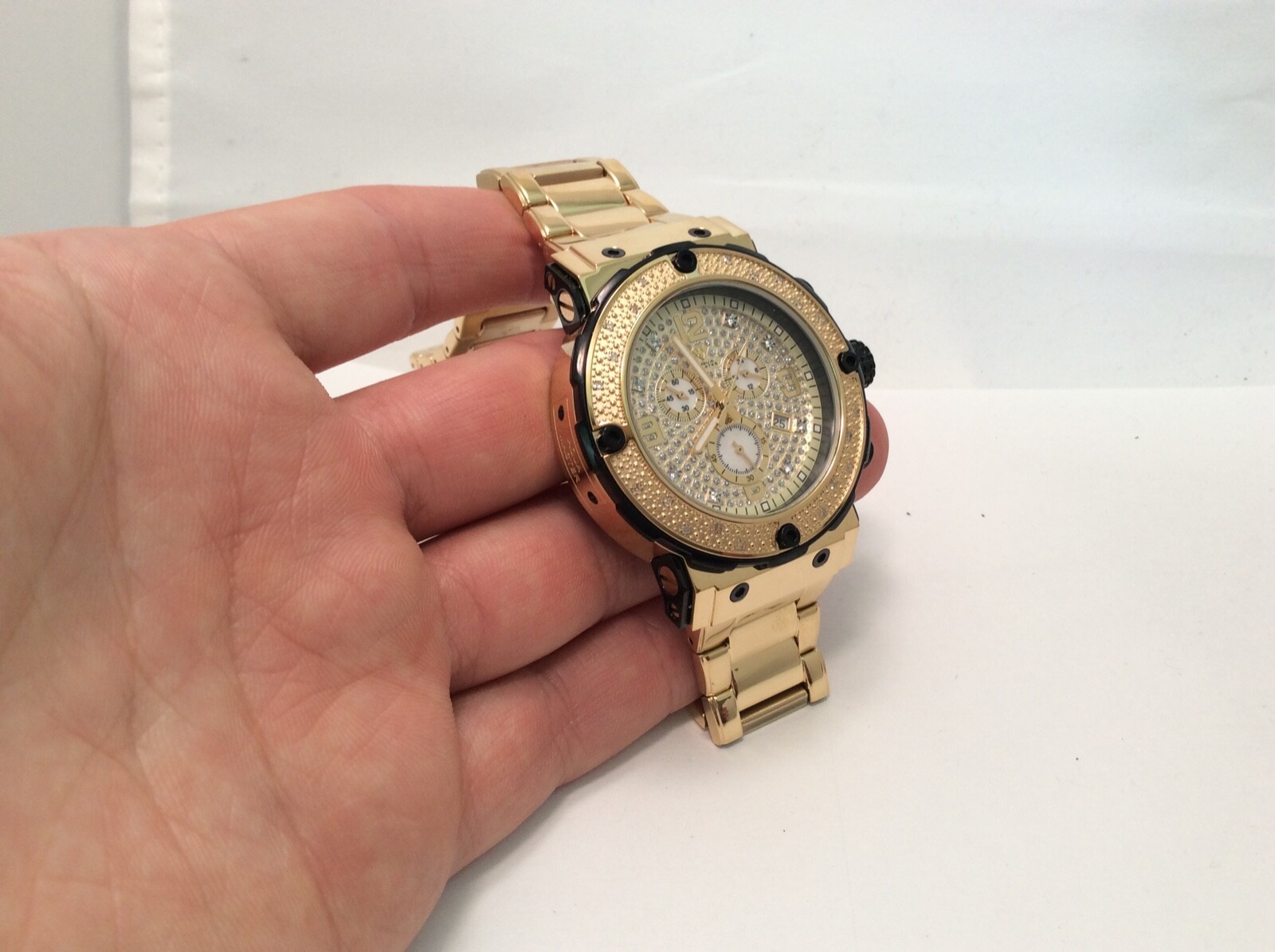 Pre-owned Aqua Master Men  Jojo Joe Rodeo Yellow Black Metal Band 46mm Diamond Watch W146