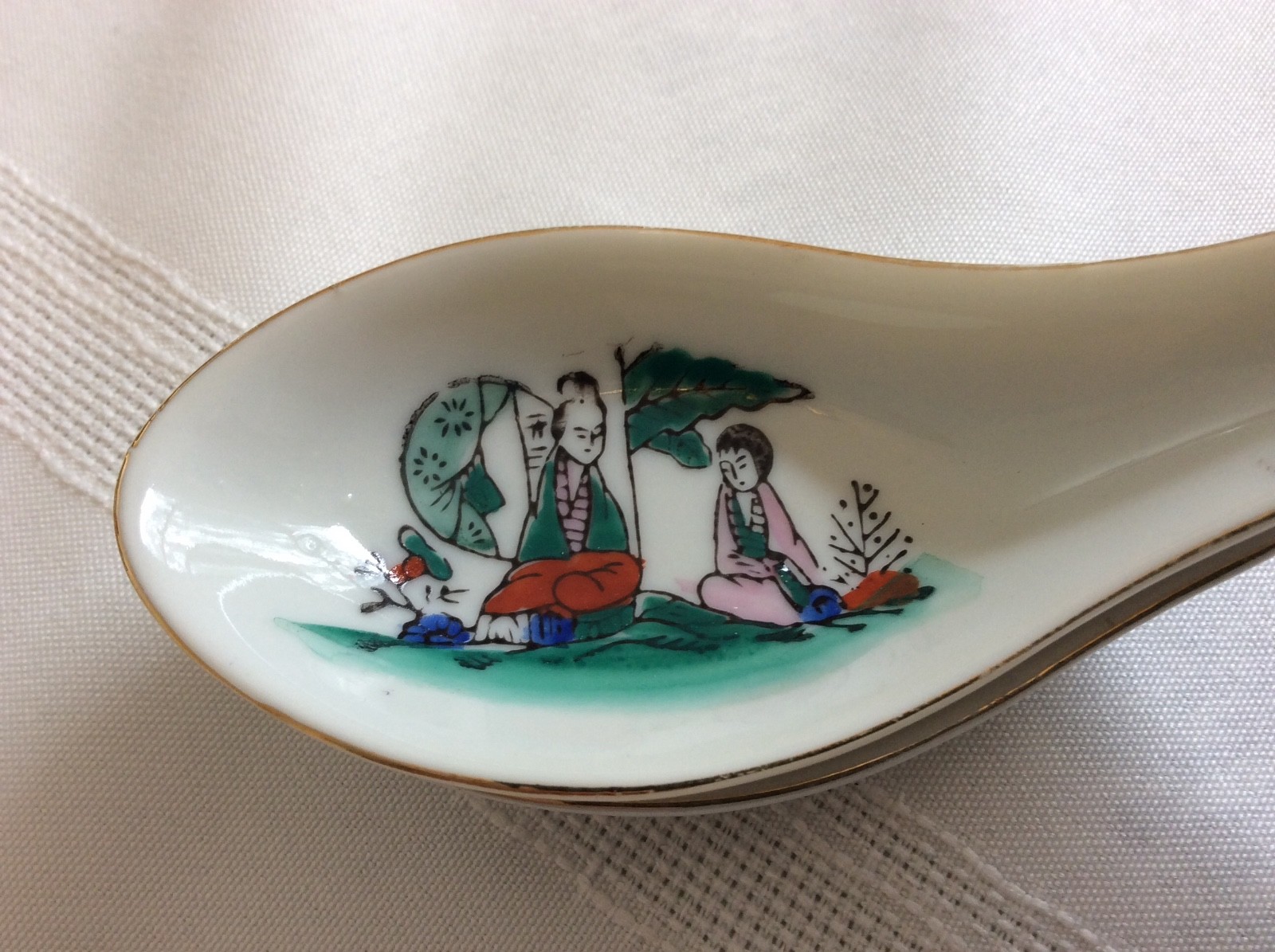 (2) Vintage Chinese F.S.Berkeley Spoon Rest Hand Painted 6x2