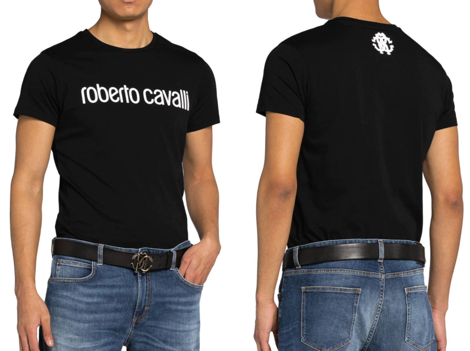 ROBERTO CAVALLI ROBERTO CAVALLI FIRENZE LOGO PRINT LUXURY CREW NECK T-SHIRT RETRO SHIRT TOP L