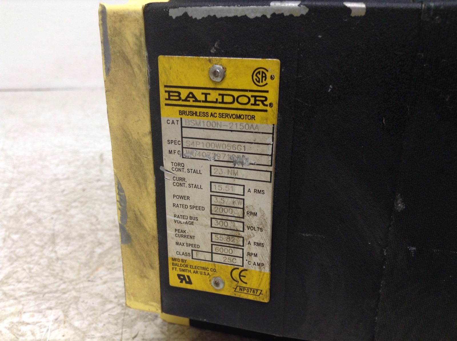 Baldor BSM100N-2150AA 2000 RPM Brushless AC Servo Motor BSM100N2150AA