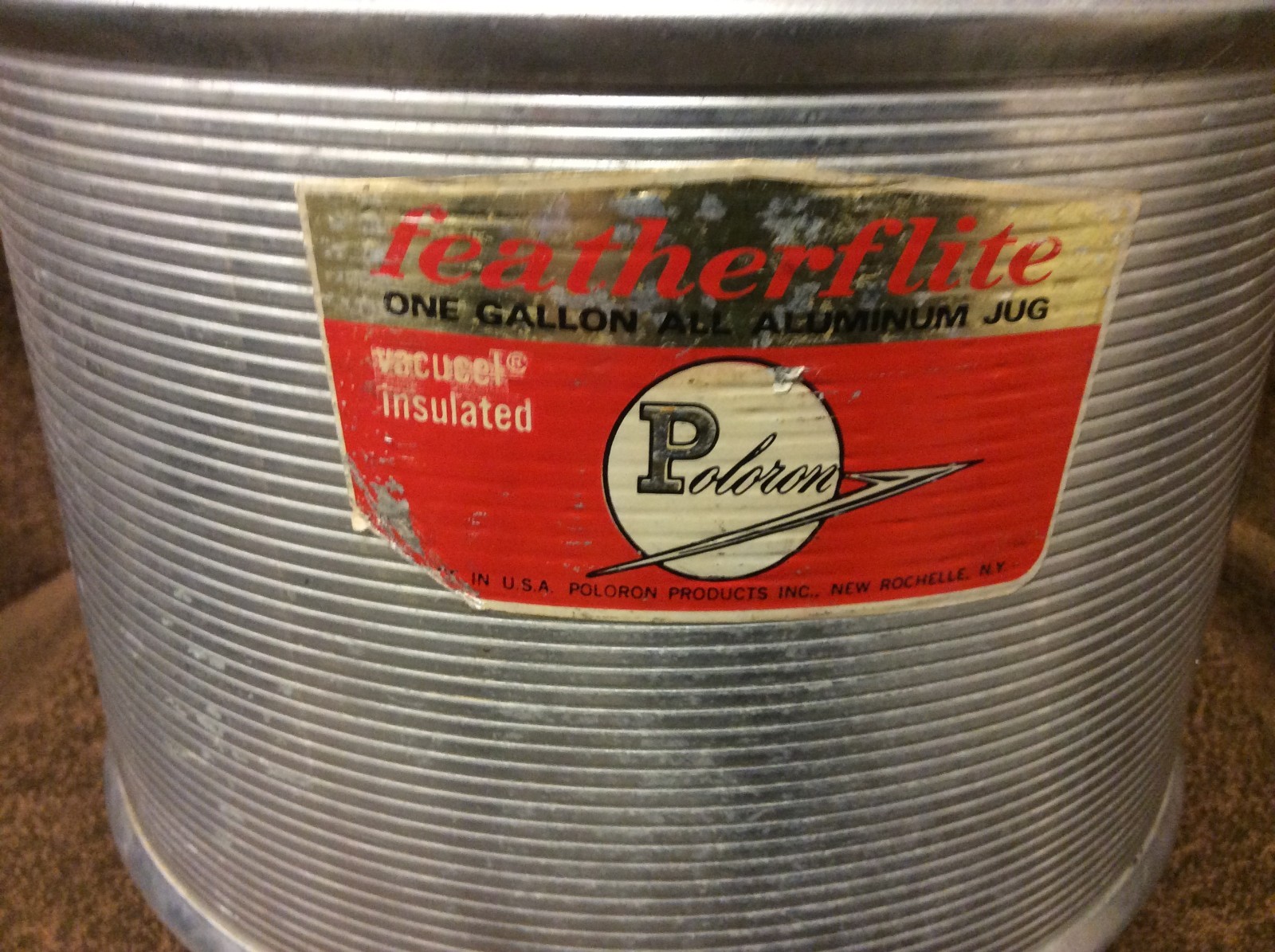 Vintage Poloron 1 gallon Featherflite  Vacucel Insulated All Aluminum Jug W/Cup