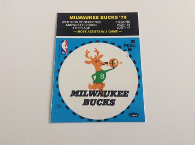 1979 FLEER MILWAUKEE BUCKS NBA TEAM LOGO STICKER CARD, VINTAGE NM