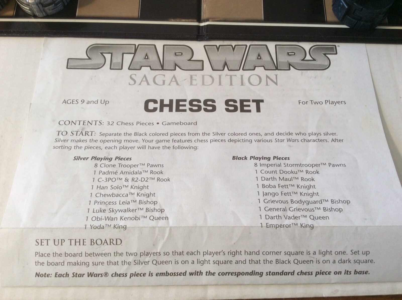 Star Wars Saga Edition Chess set 32 Sculptured chess Pieces Yoda Obi Darth Chewy