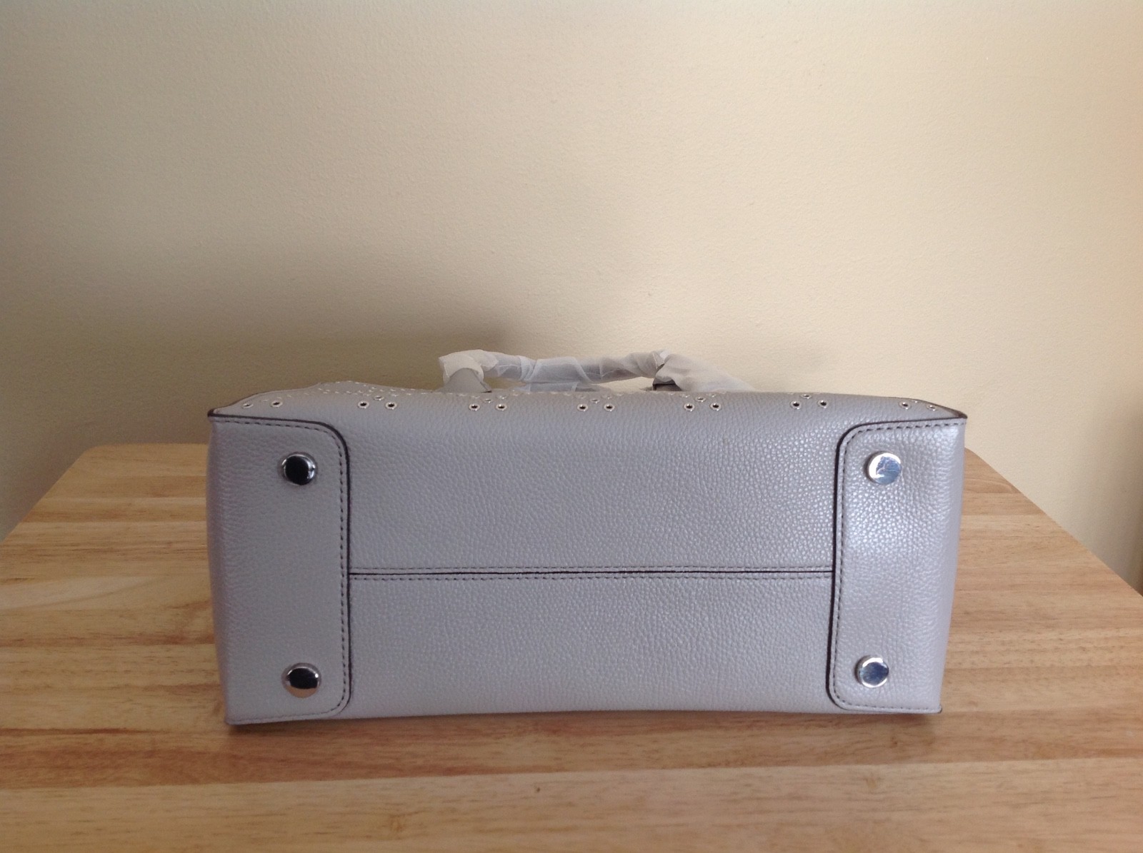 Michael Kors Mercer Stud & Grommet Large Leather Convertible Tote Pearl Grey