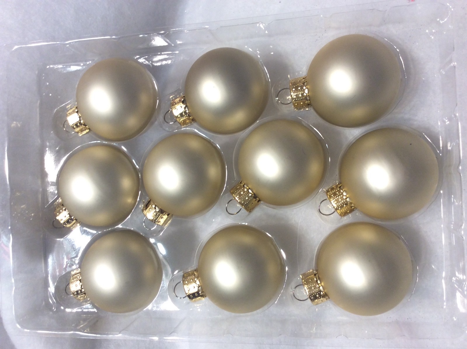 10 Light Gold Pearl Glass Ball Christmas Ornaments 1 3/4’