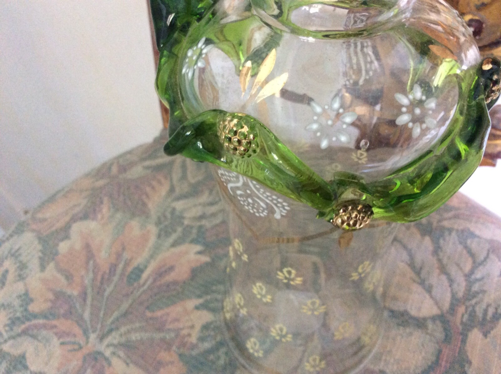 Antique French Glass Ewer, H.P., Enameling, Gold Gilding