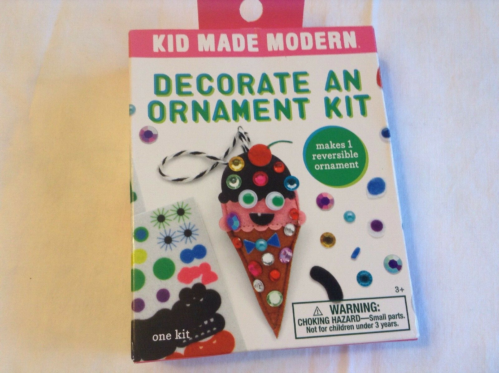 Kid Made Modern Decorate An Ornament 1 Cat Kit and 1 Ice Cream Cone Kit