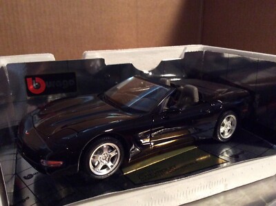 Burago 1998 Chevrolet Corvette Convertible Black with Gray Interior 1/18