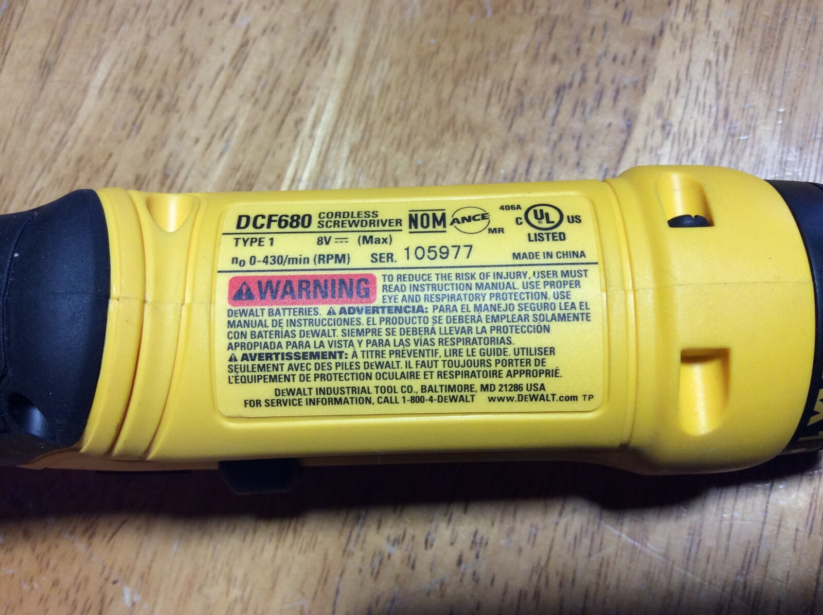 GENUINE DEWALT DCF680 CORDLESS SCREWDRIVER, BATTERY AND ATTACHMENT