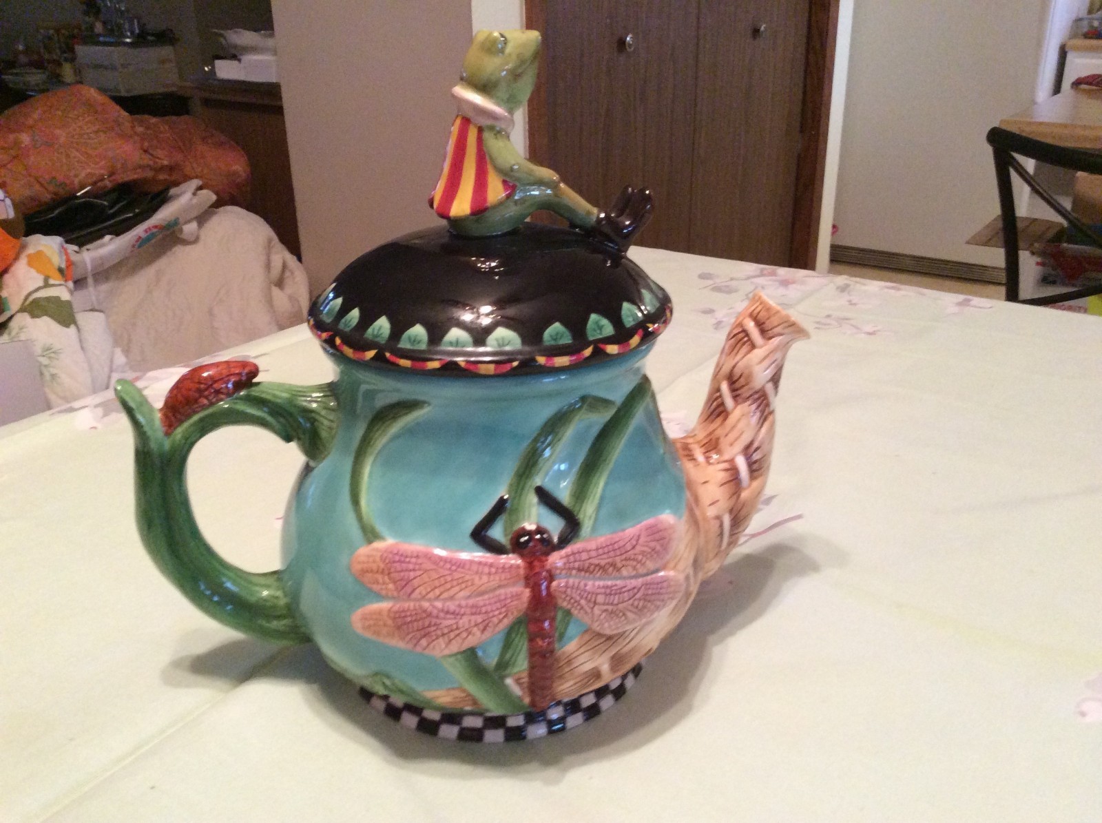 House Of Hatten Penny Fairfax Frog Dragonfly Teapot Hand Painted Ceramic