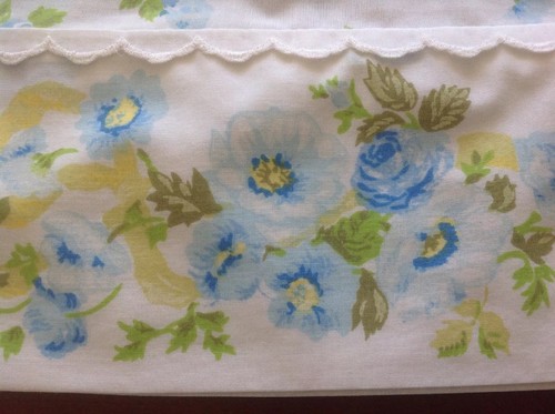 Vintage Blue Rose Twin Flat Bed Sheet Fabric Shabby Cottage Chic Mohawk Percale