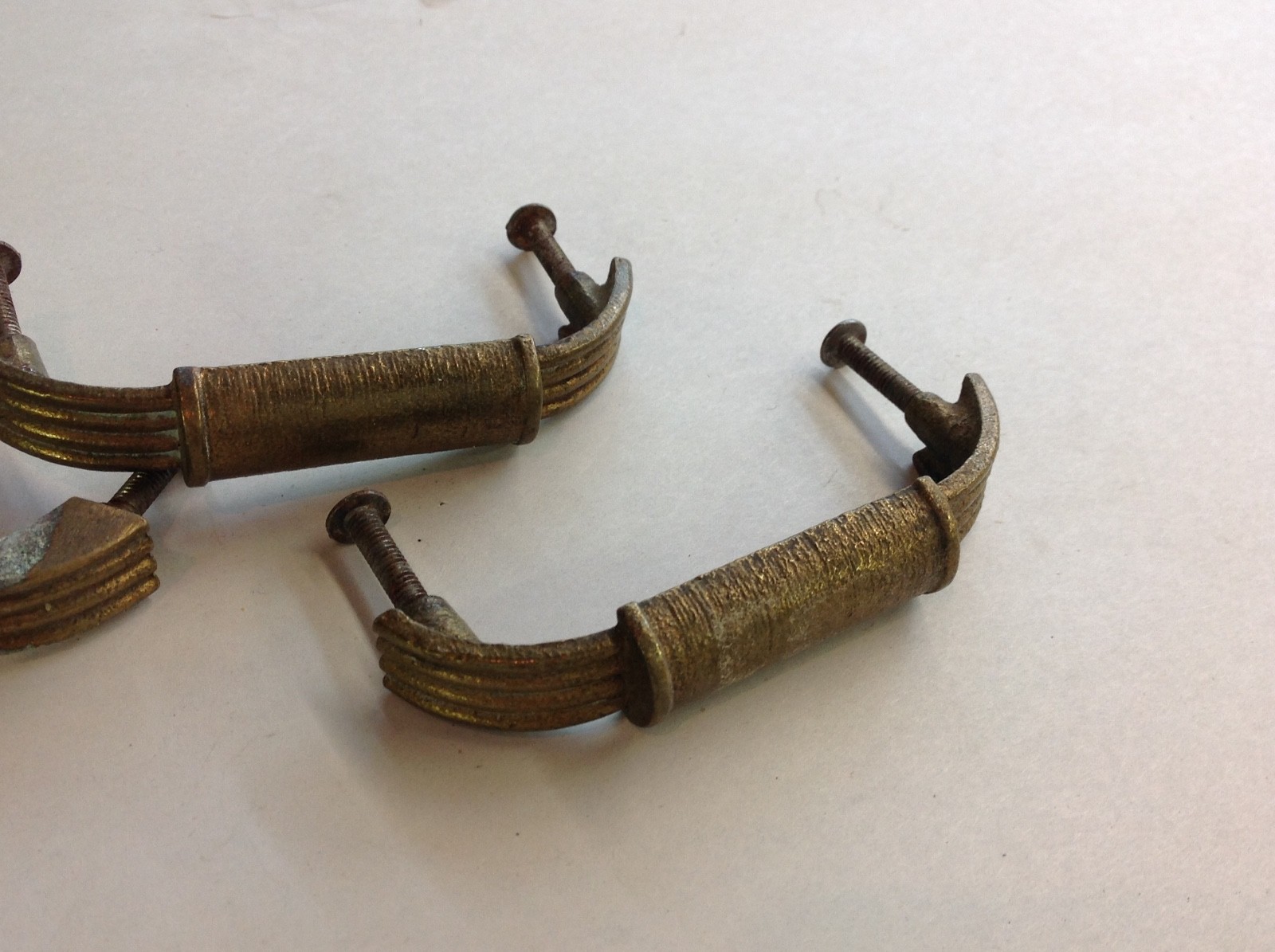 Vtg 50s MID CENTURY BRASS Art Deco Drawer Pulls WATERFALL Dresser Handles LOT 3