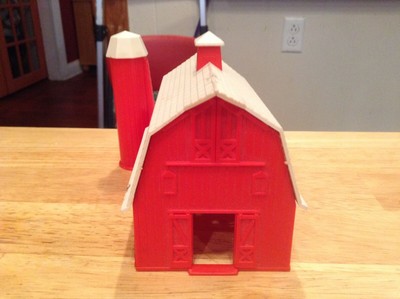 ho scale built building plasticville red  dairy barn w/ silo