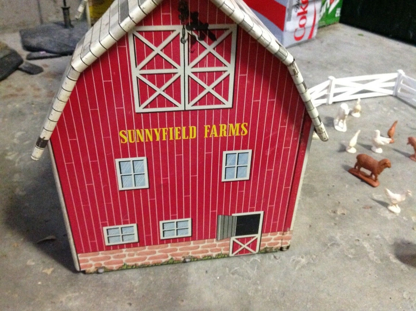 Sunnyfield Farms Vintage 1950s Tin Litho Playset W/ Animals, fence, hay & more
