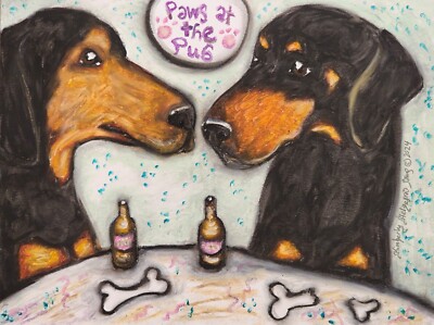 Hellenic Hounds at the Pub Dog Art Print 4x6 Signed by Artist KSams Greek Hound