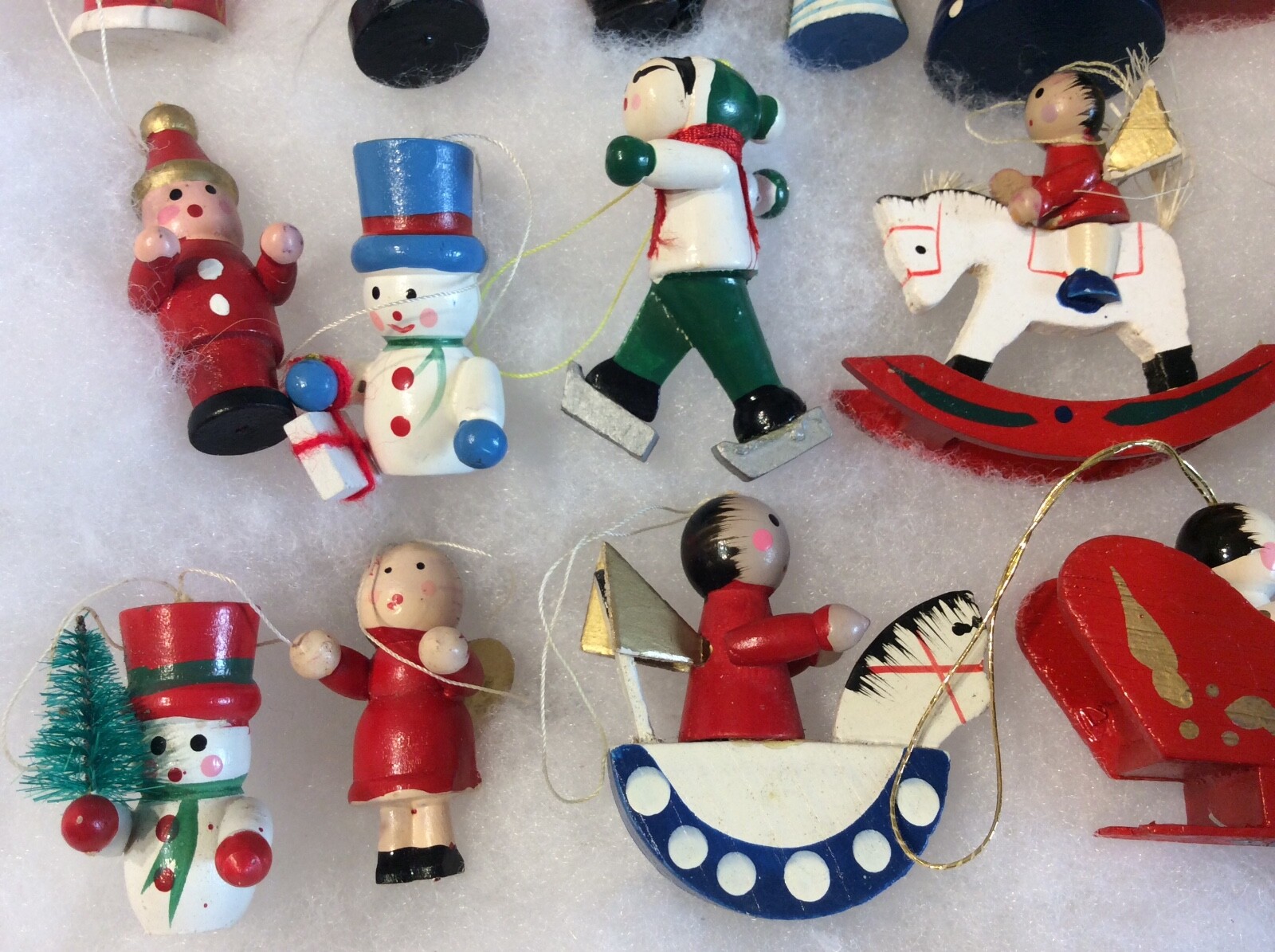 17 Vintage Miniature Wood Christmas Ornaments 2”