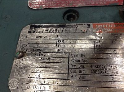 Reliance B112ATCZ T21R1311B-NG 5 HP 180 VDC 1750 RPM Stearns 1-087-721-01-QG