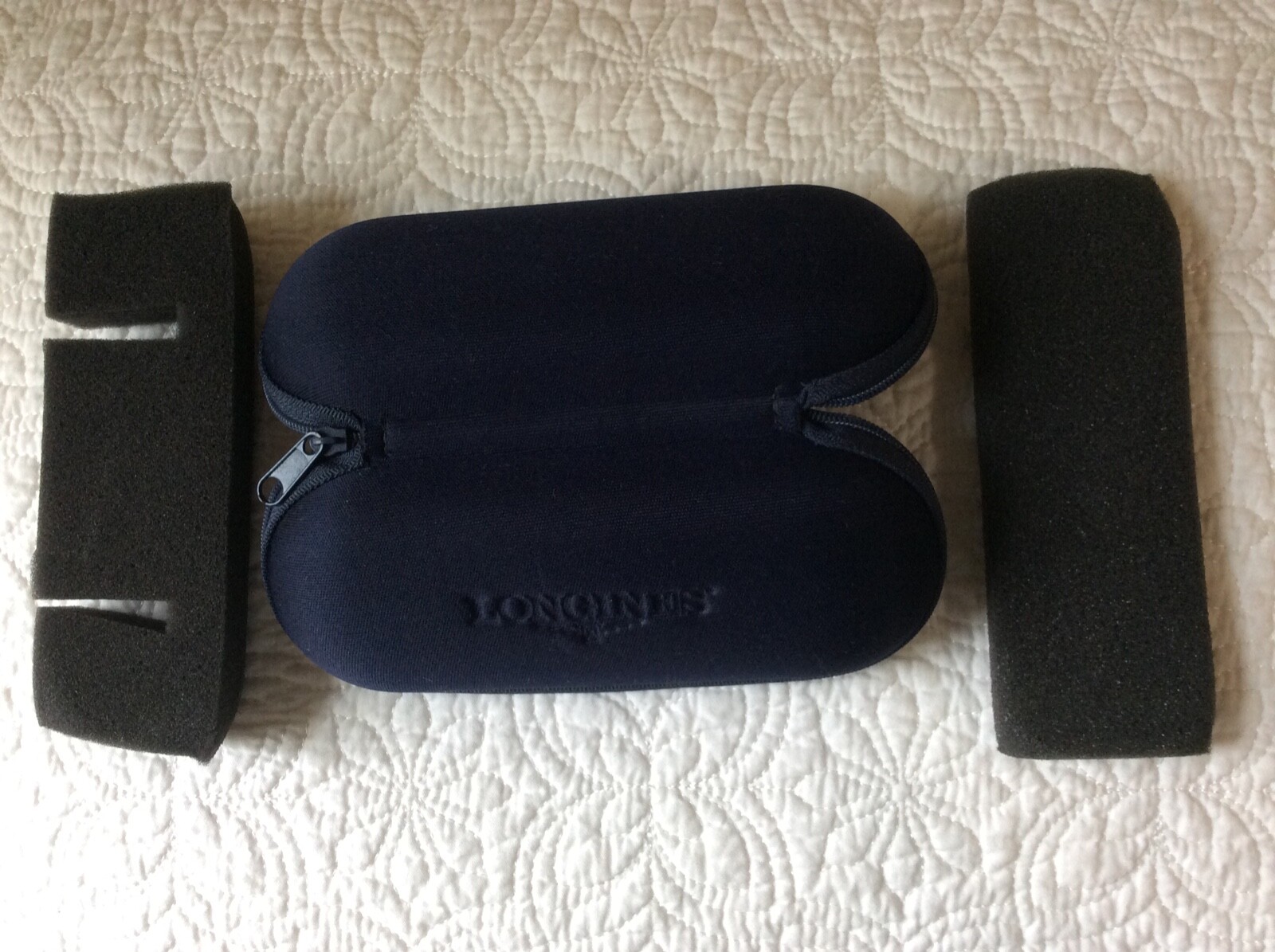 Longines Embossed Navy Blue Zip Watch Travel or Storage Box