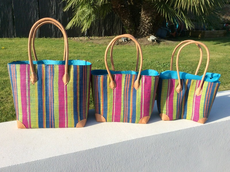  Panier Cabas Sac De Courses Anses Cuir 60 Cm, MarchÃ©,Plage, Raphia Paille Osier