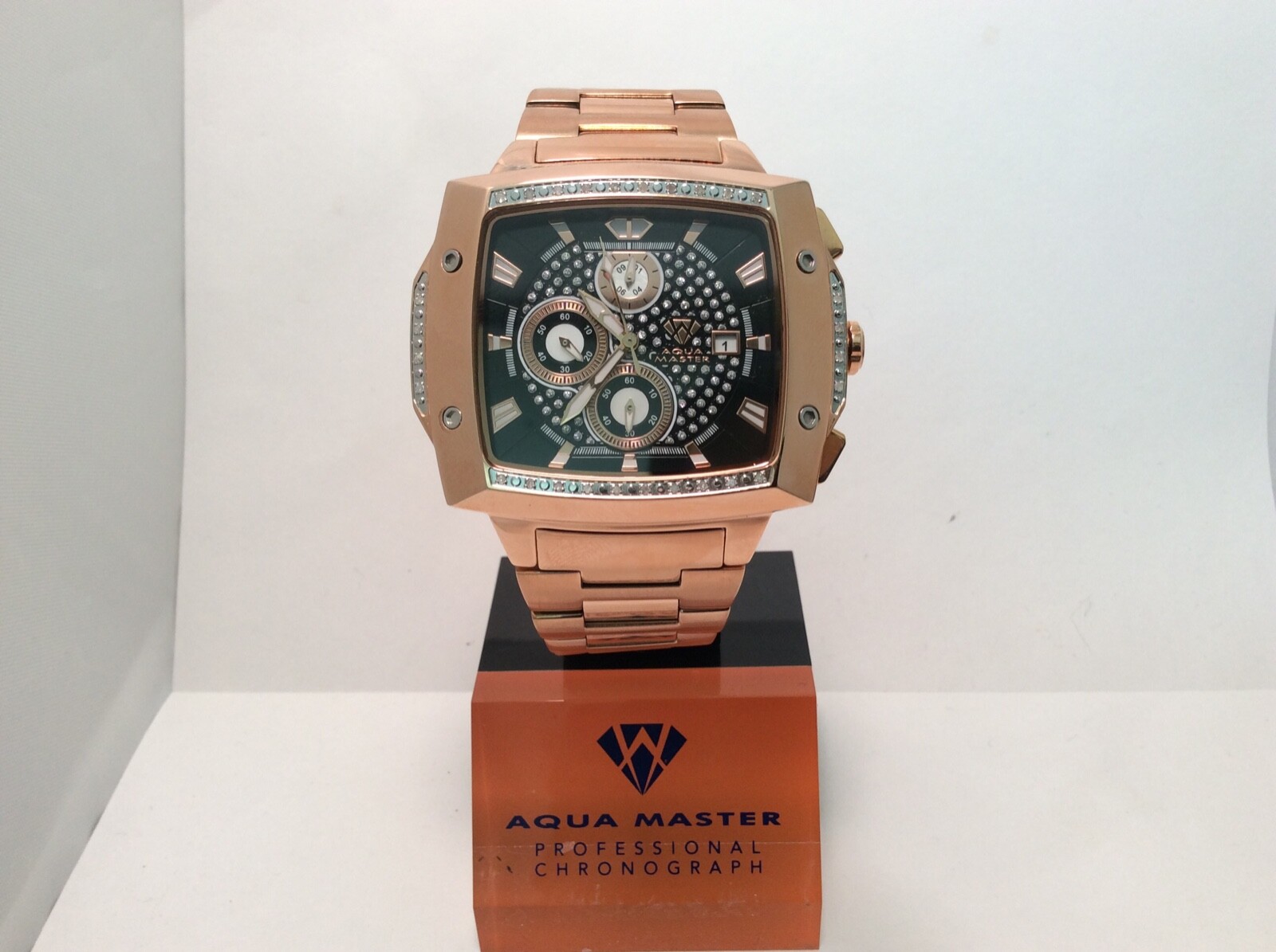 Pre-owned Aqua Master Men  Jojo Jojino Joe Rodeo Rose Metal Band 51mm Diamond Watch W354