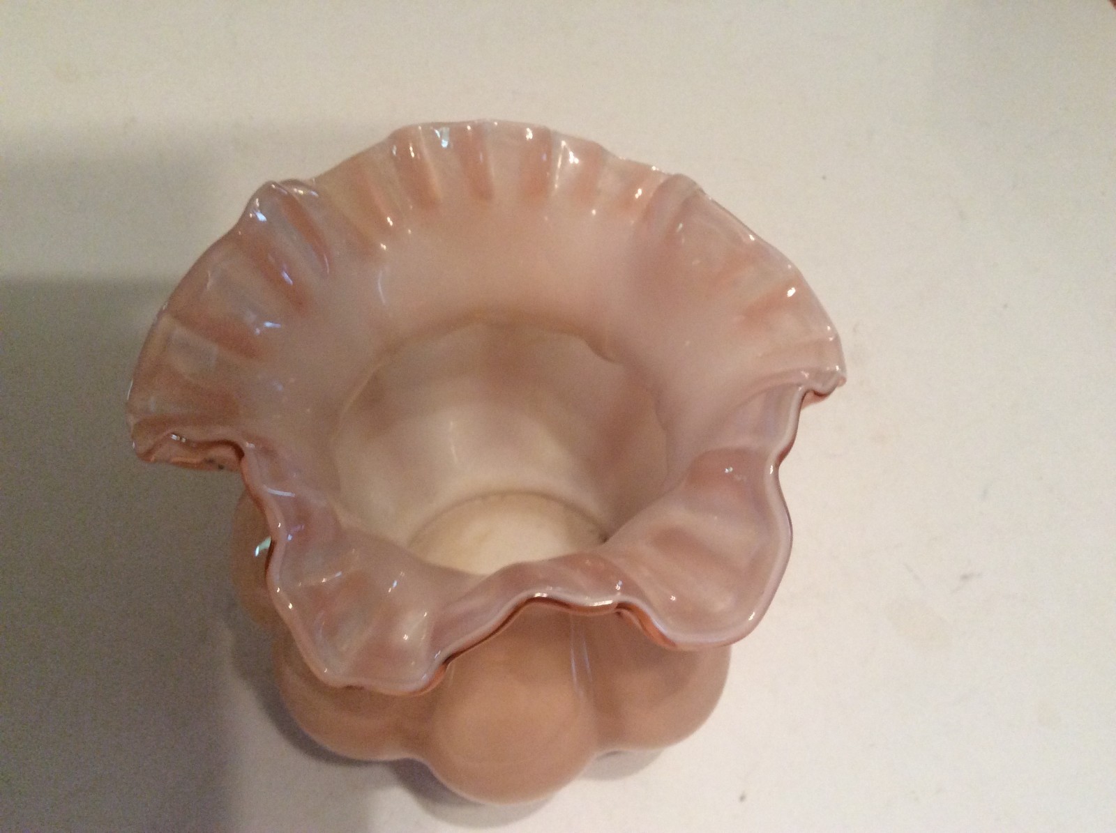 Fenton Vase Vintage Rose Overlay Pink Ruffle 5 1/4