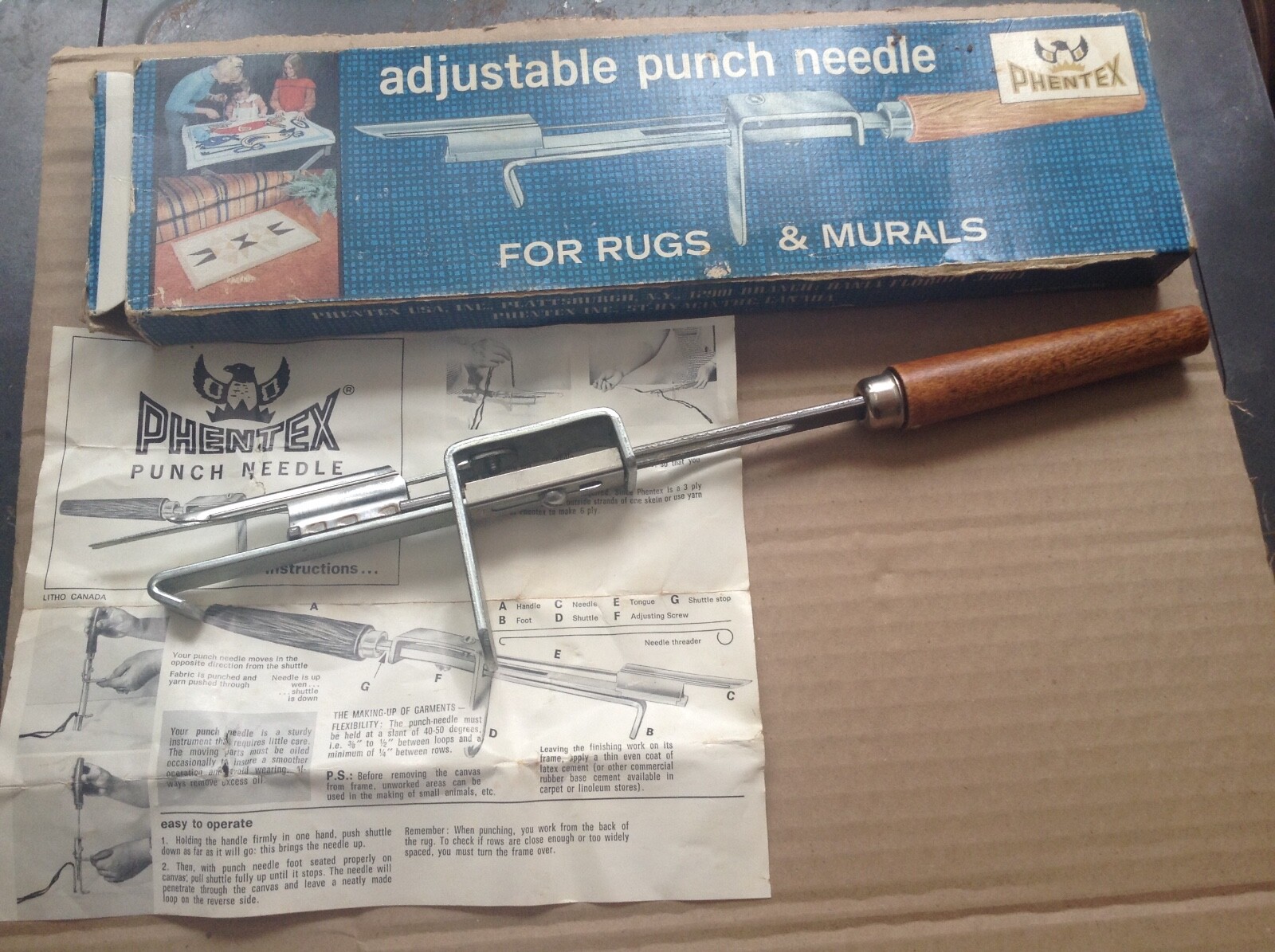 Vintage Phentex Adjustable Punch Needle for Rugs & Murals - Original Box