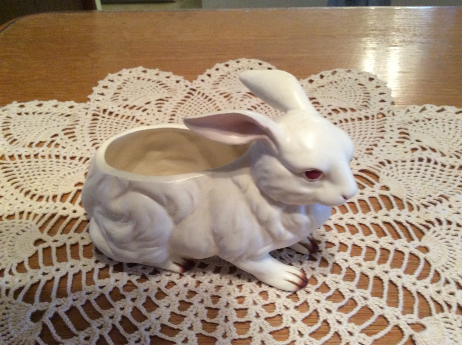 Vintage Lefton Porcelain China Bunny Rabbit Figurine Red Eyes Easter Bunny 7 1/2