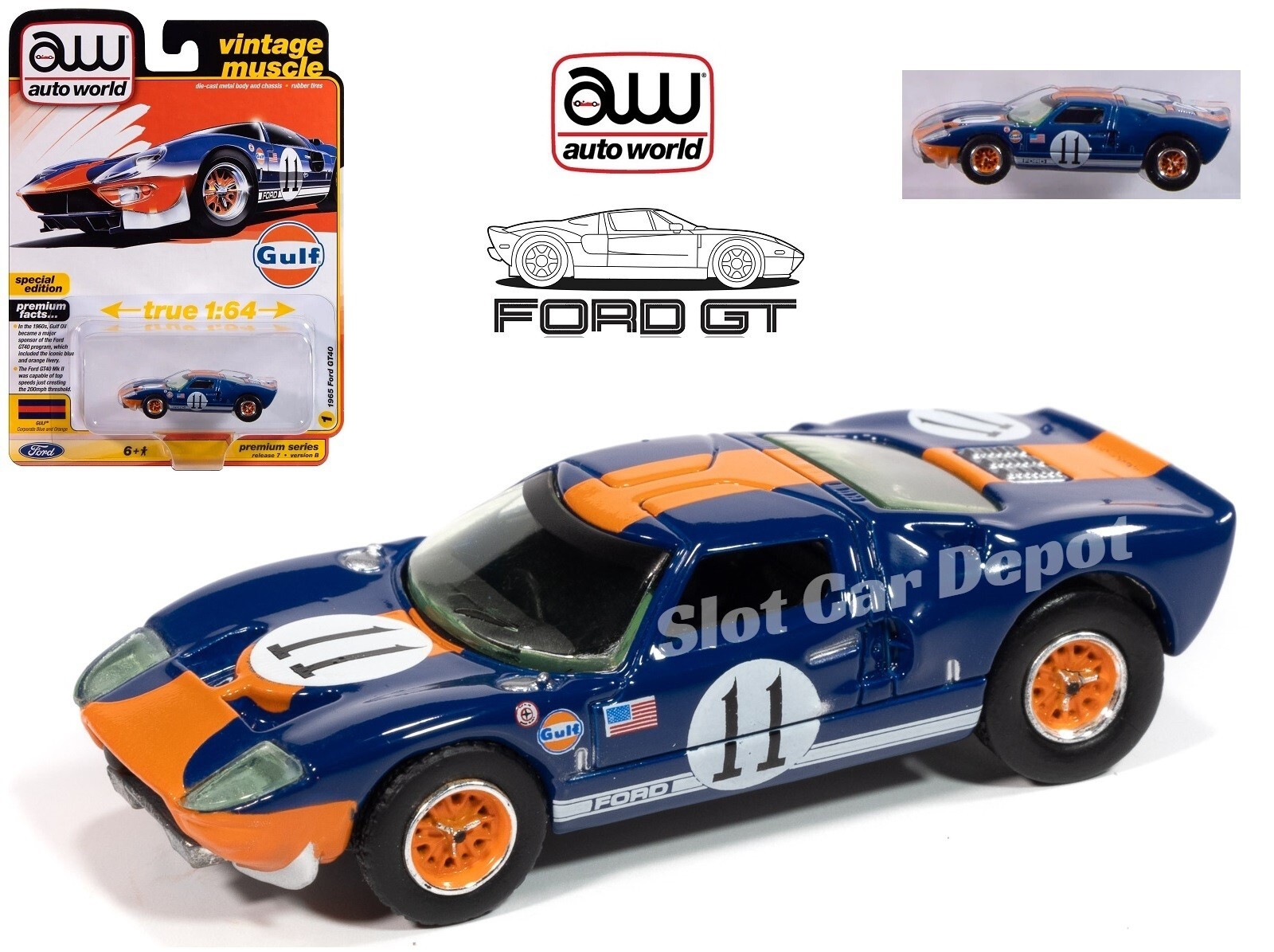 オートワールド　1965 FORD GT40 AUTOWORLD 1965 FORD GT40 GT 40 RACE WORN with FLAG MAN