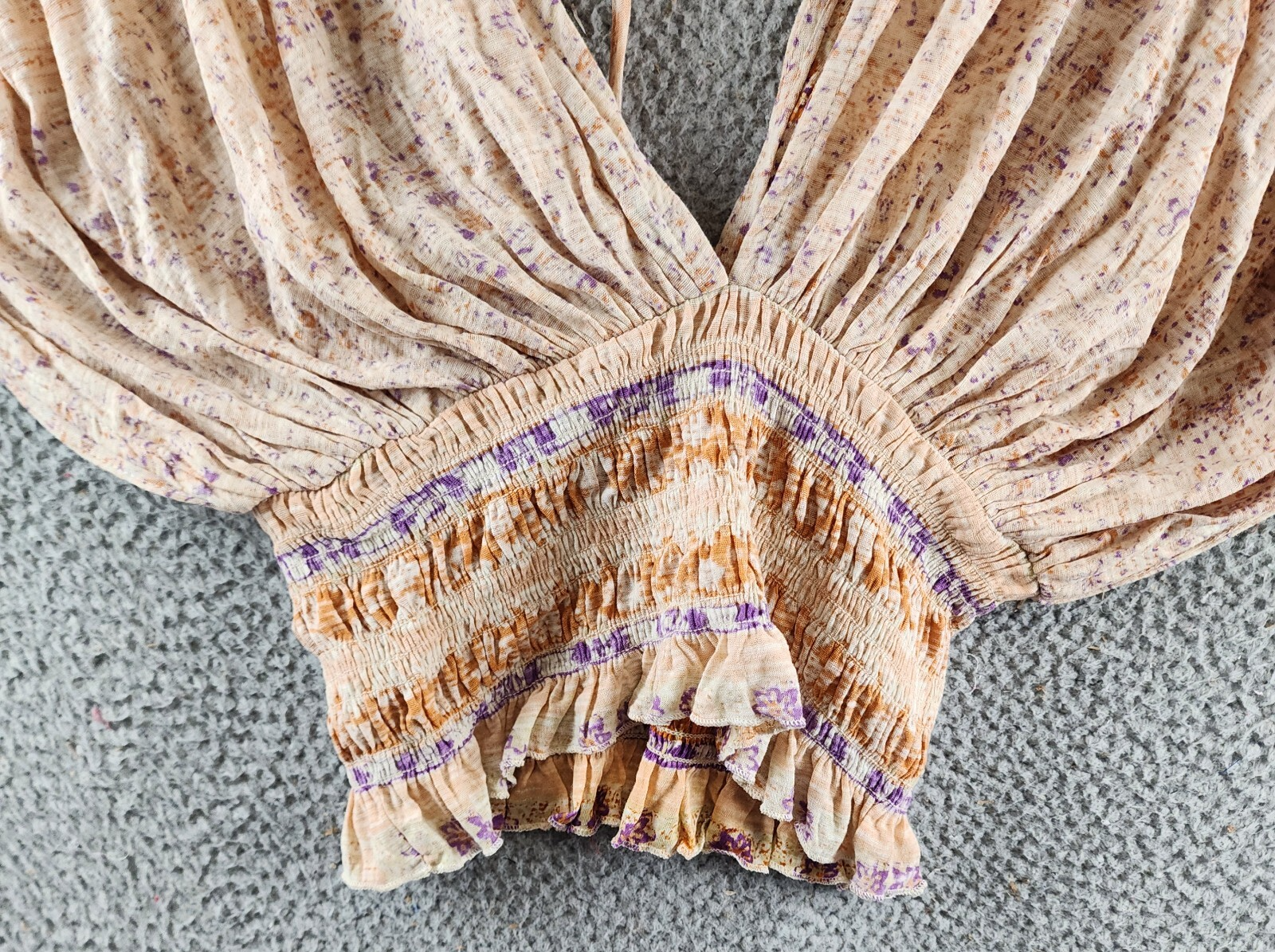 Free People Next Vacation Top Women's XS Ivory Combo Floral V-Neck Tie Closure - Picture 3 of 20