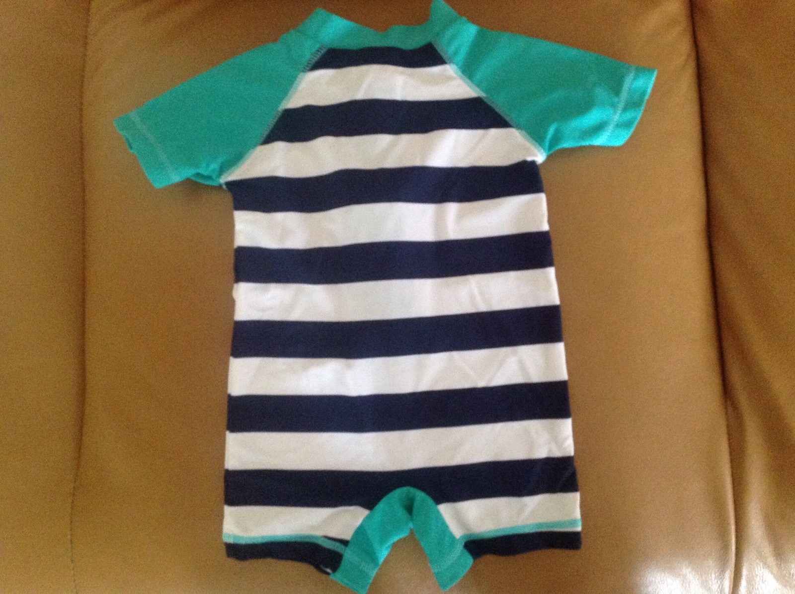 WISHERE - 6-12 M Baby Boy One-Piece Swimsuit Sunsuit Rash Guard Striped +hat