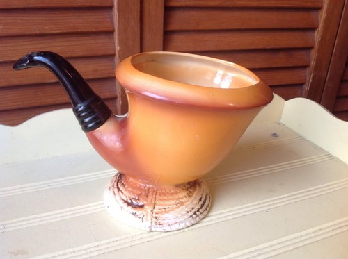 RELPO (STICKER) JAPAN #6552 VTG NAUTICAL CERAMIC PIPE VASE 2 MAST SAILING SHIP