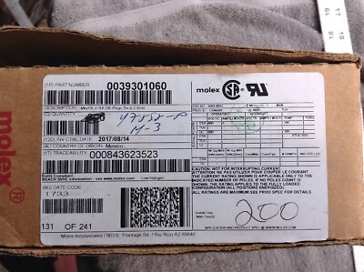 Box Of Molex Connectors 6 Pin Part # 0039301060 NOS, 170 Pcs