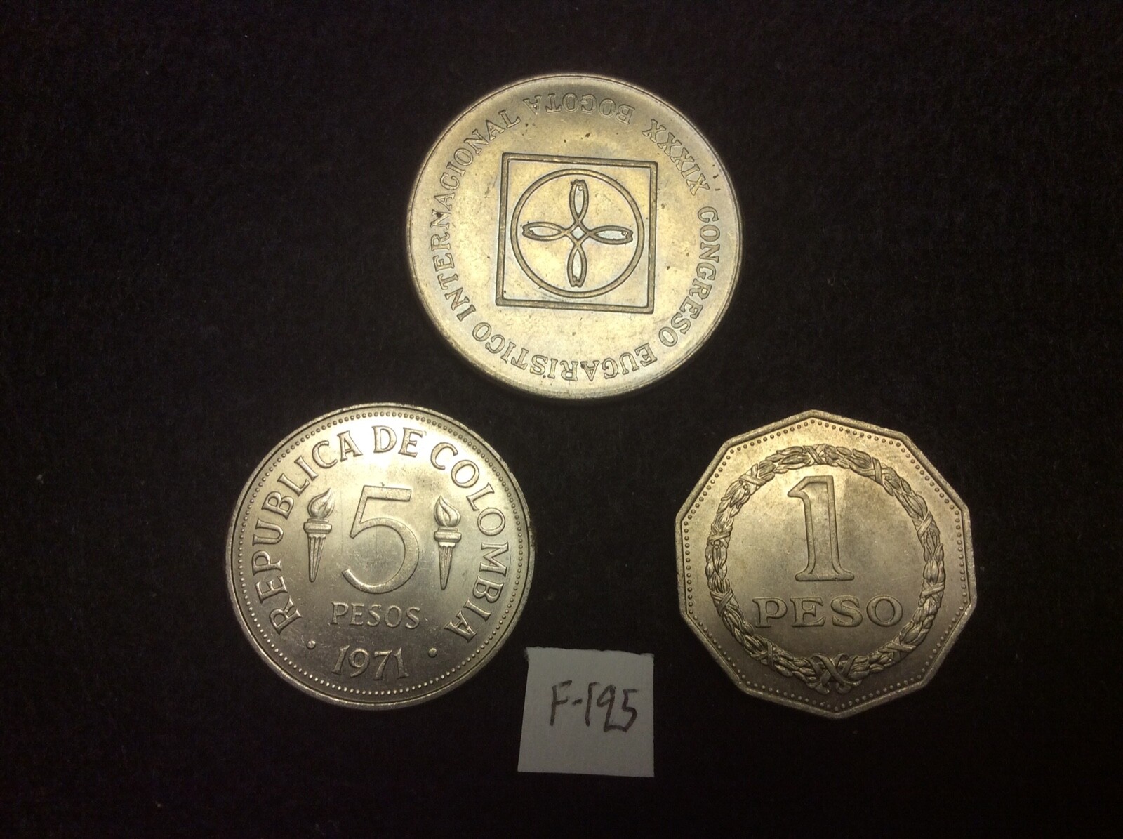 (F-195) Columnbia Lot of 3: 5 Pesos 1968B, 1971, 1 Peso 1967