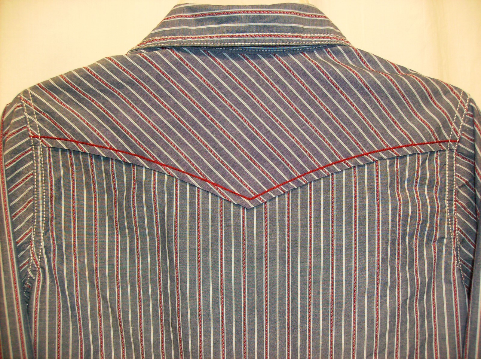 Arizona Boy's Medium 8 Blue Stripe Pearl Snaps Shirt Western Ranch Long Sleeve