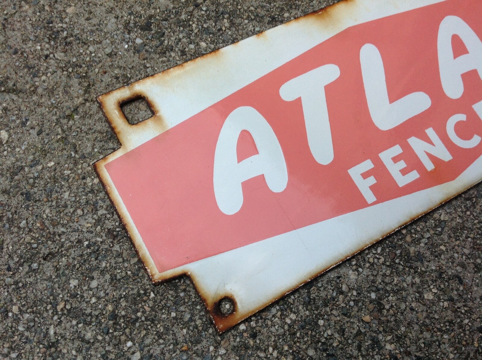 Vintage ATLAS FENCE Porcelain Advertisement Advertising Sign Fencing  12 x 4-1/2