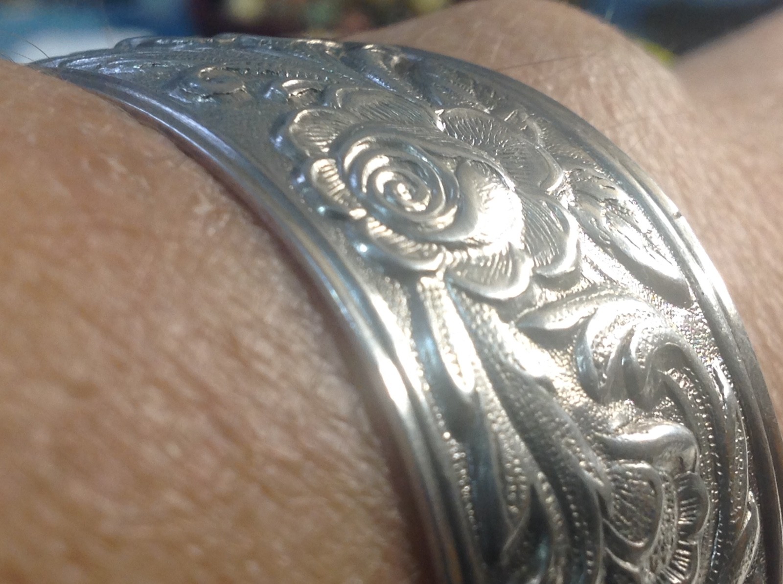 Antique Pre 1914 S Kirk & Son Sterling Silver Cuff Floral Rose Repousse Bracelet