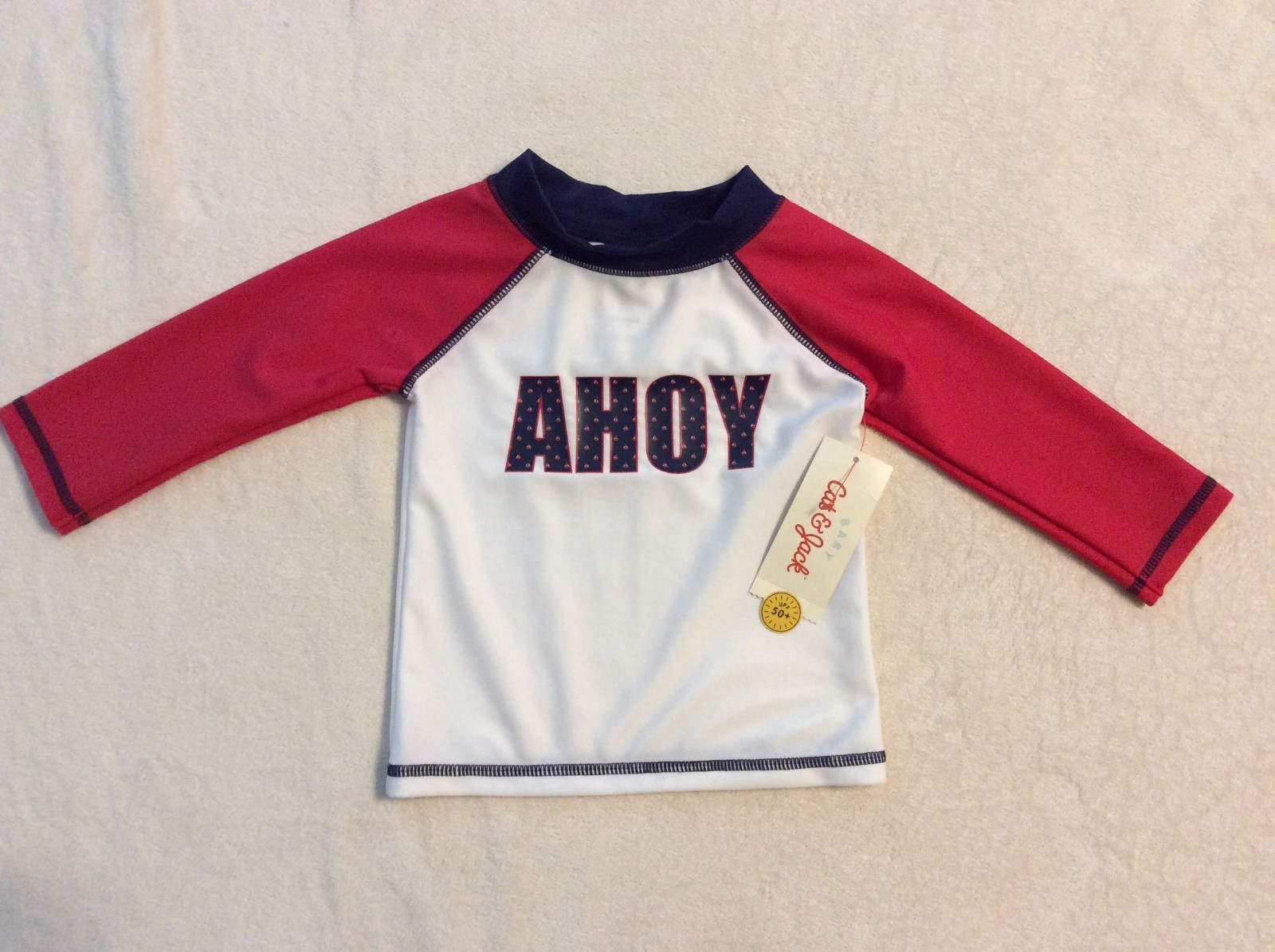 Boys Baby Swim Shirt ~ 9-12 mos ~ UPF 50 Cat & Jack Red White Blue Target