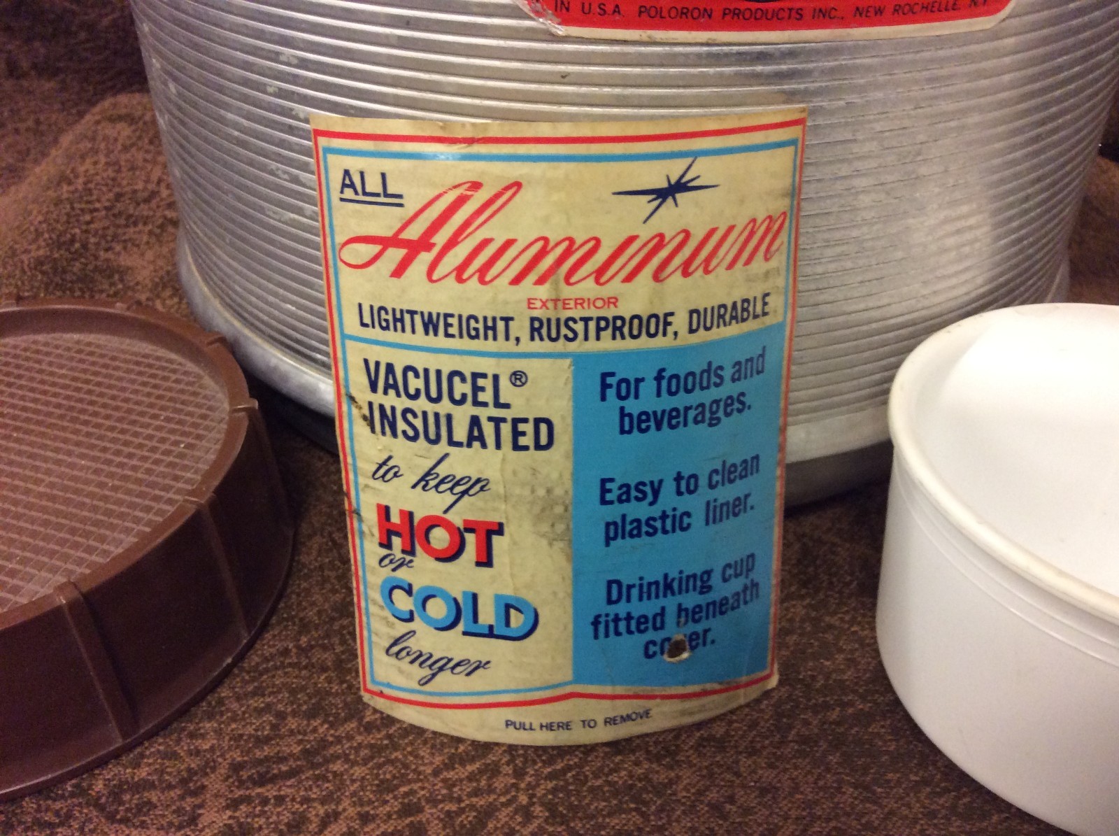 Vintage Poloron 1 gallon Featherflite  Vacucel Insulated All Aluminum Jug W/Cup