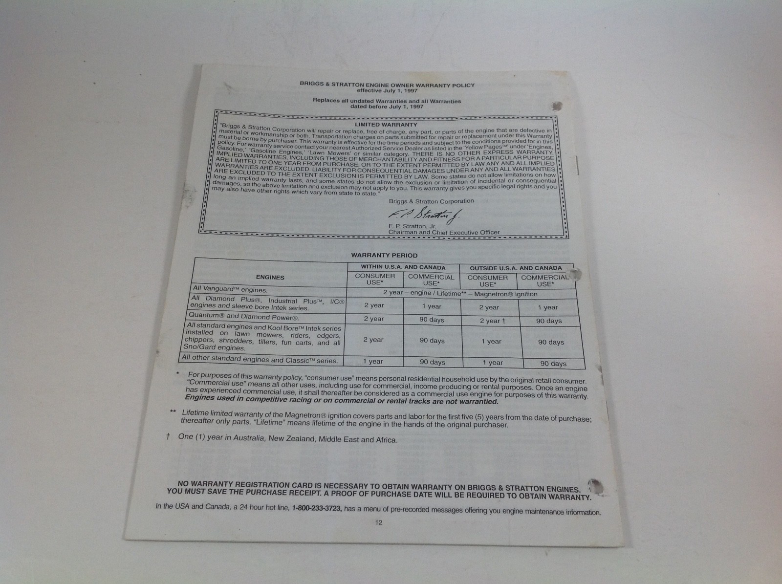 Vintage Briggs & Stratton Operator/Owners Manual 42A700-461700.