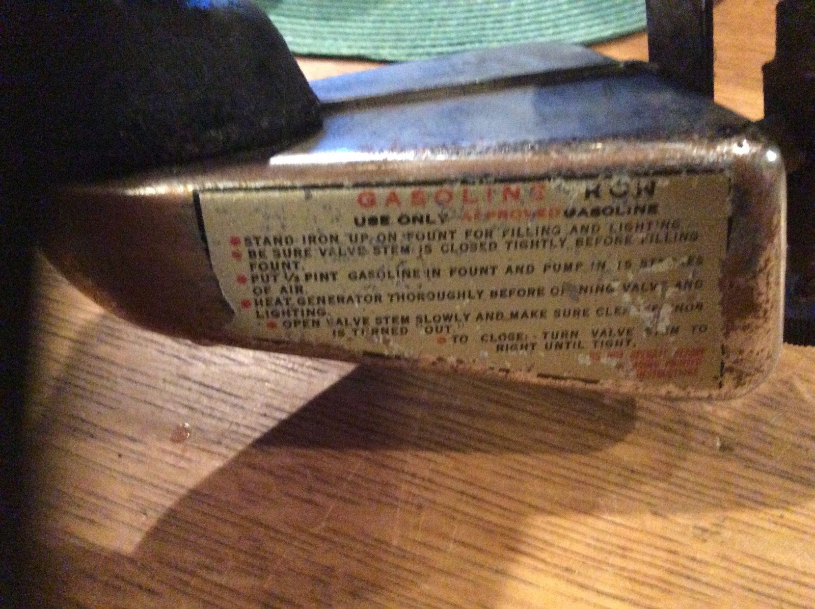 Vintage, Quick Lighting Gasoline Iron, Montgomery Ward, USA Patent Dec. 22,1936