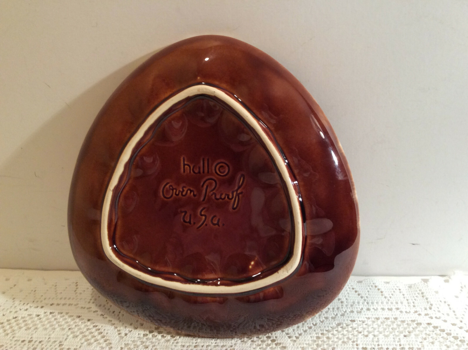 Hull Vintage Hull USA Deviled Egg Plate Brown Drip Rooster Triangular 9.5