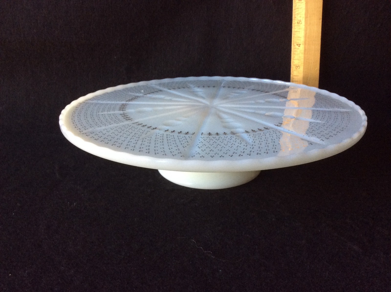 Vintage Anchor Hocking Milk Glass & Gold Pedestal Cake Plate