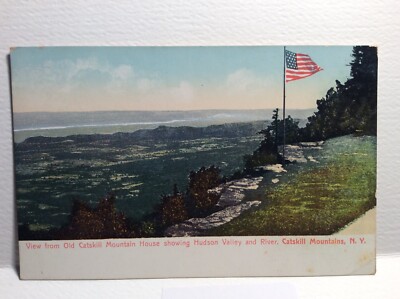 Old Catskill Mountain House Hudson Valley River NY American Flag Vtg Postcard