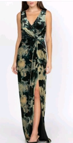 Pre-owned Johnny Was Floral Sherwood Mist Velvet Maxi Cocktail Dress Sz-6&14 $575 In Sherwood/multicolored