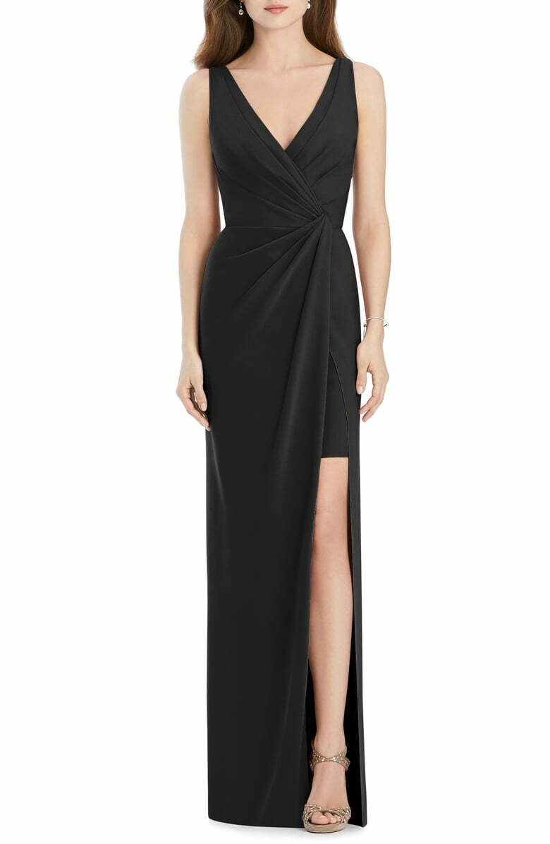 

NEW JENNY PACKHAM JP1013 Черное плиссированное платье из эластичного крепа с высоким разрезом  XS, Черный, JP1013